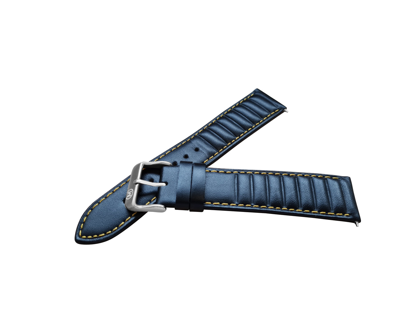 Black Ribbed Leather Race Watch Strap