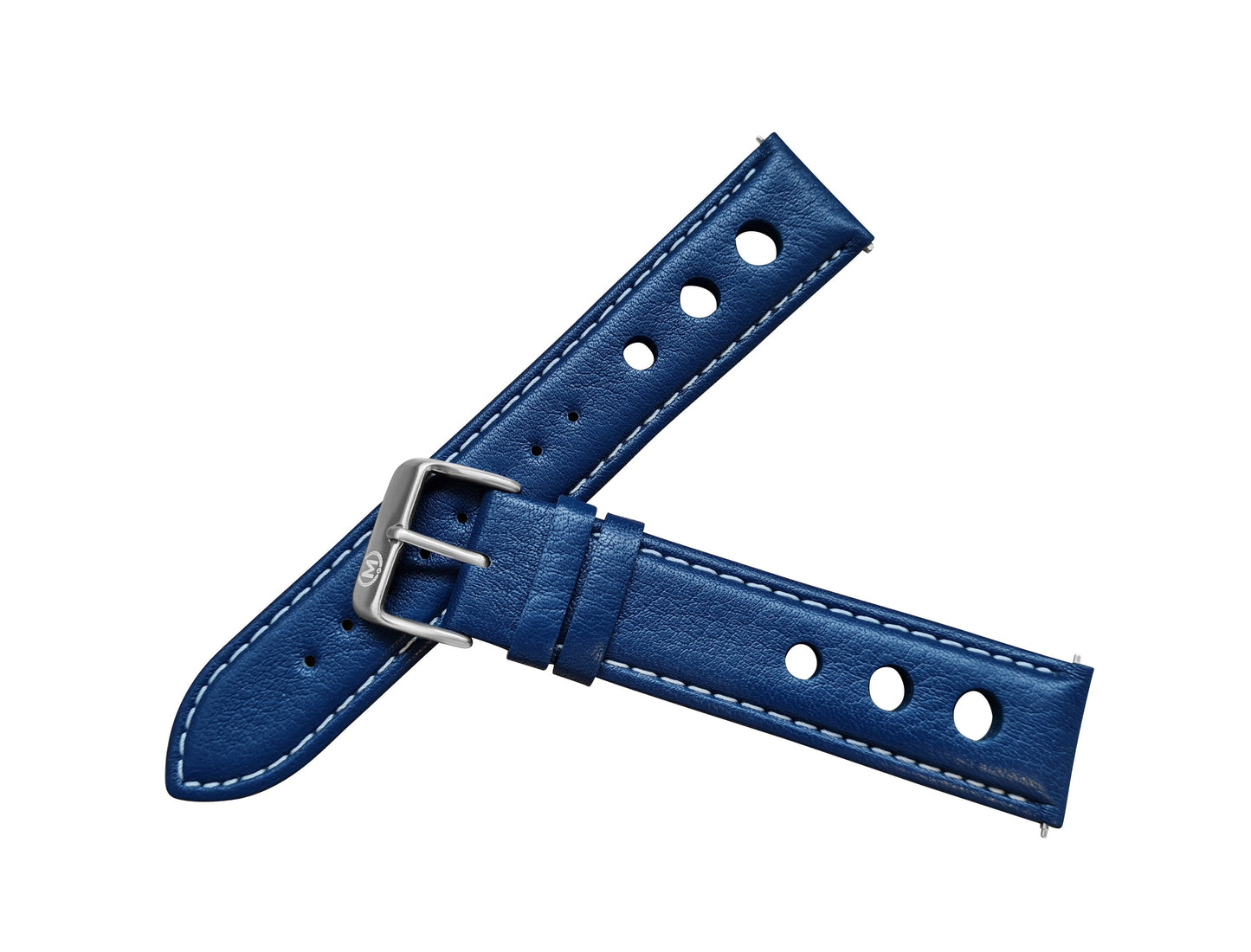 Blue Leather Rally Hole Watch Strap