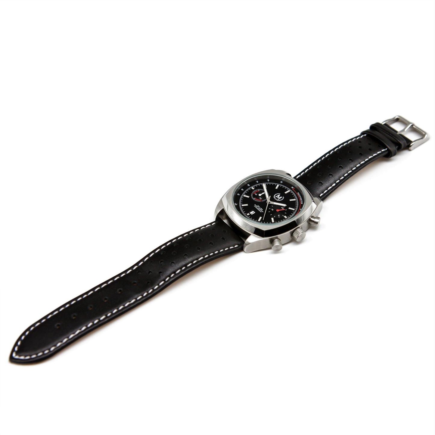 Black Leather Rally Watch Strap