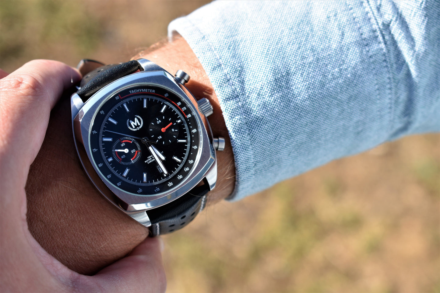 Black Leather Rally Watch Strap