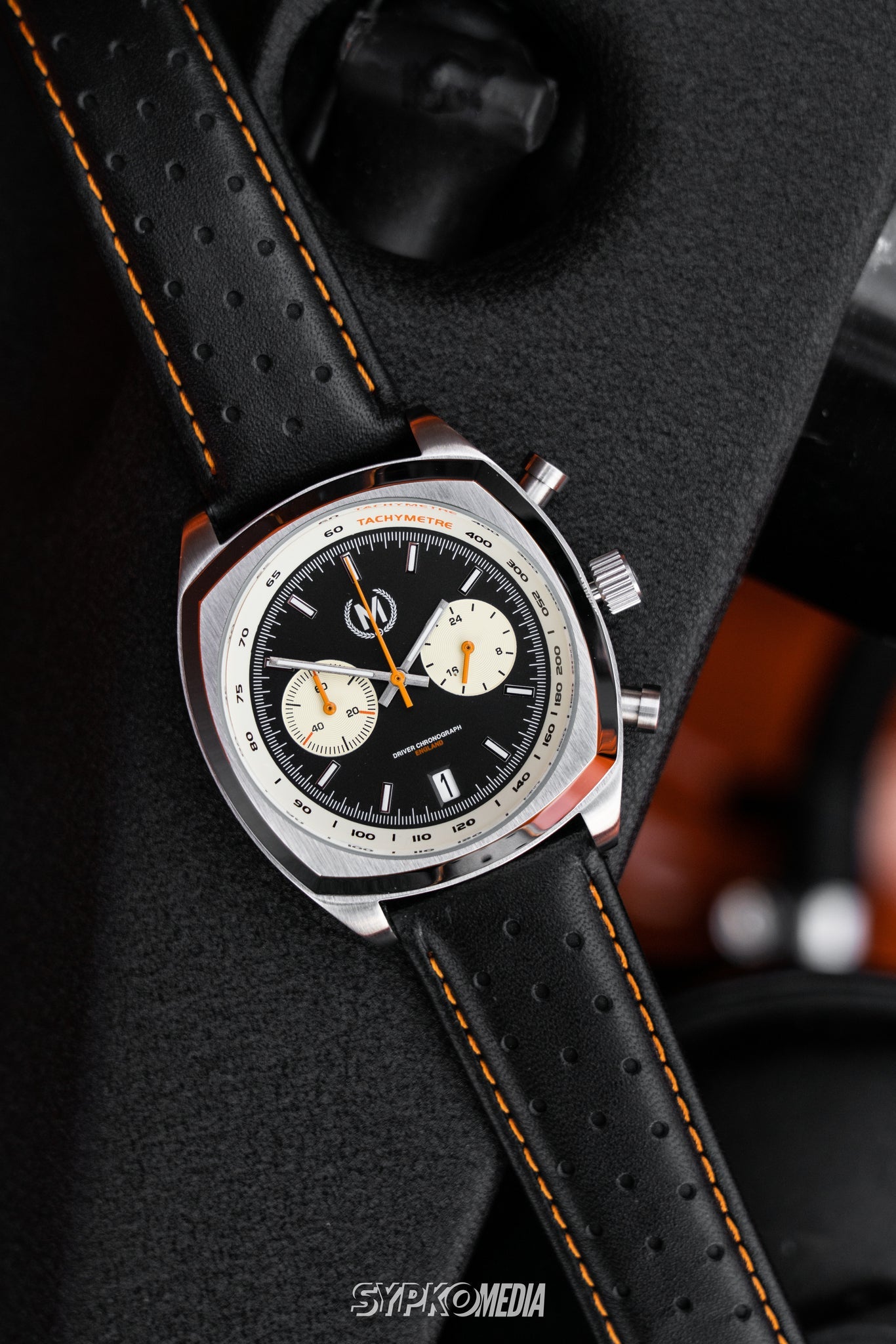 Black And Orange Leather Rally Watch Strap