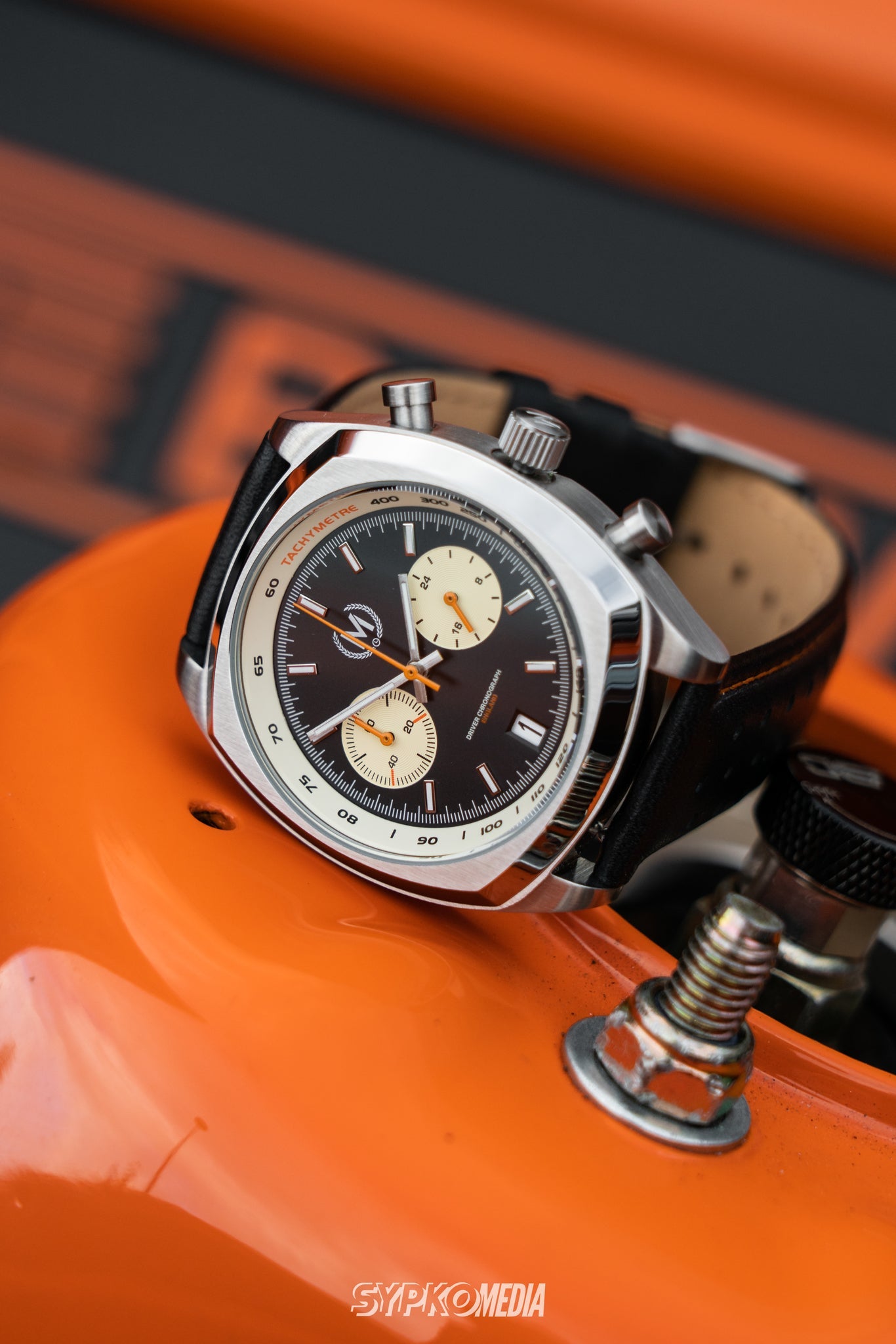 Black And Orange Leather Rally Watch Strap