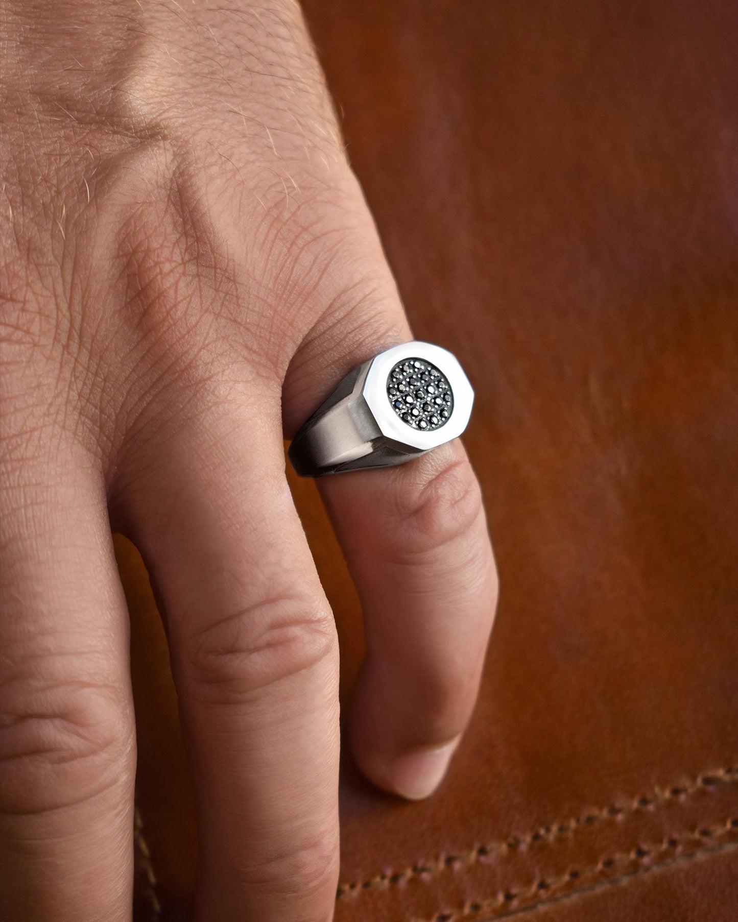 Octagon black pavé ring