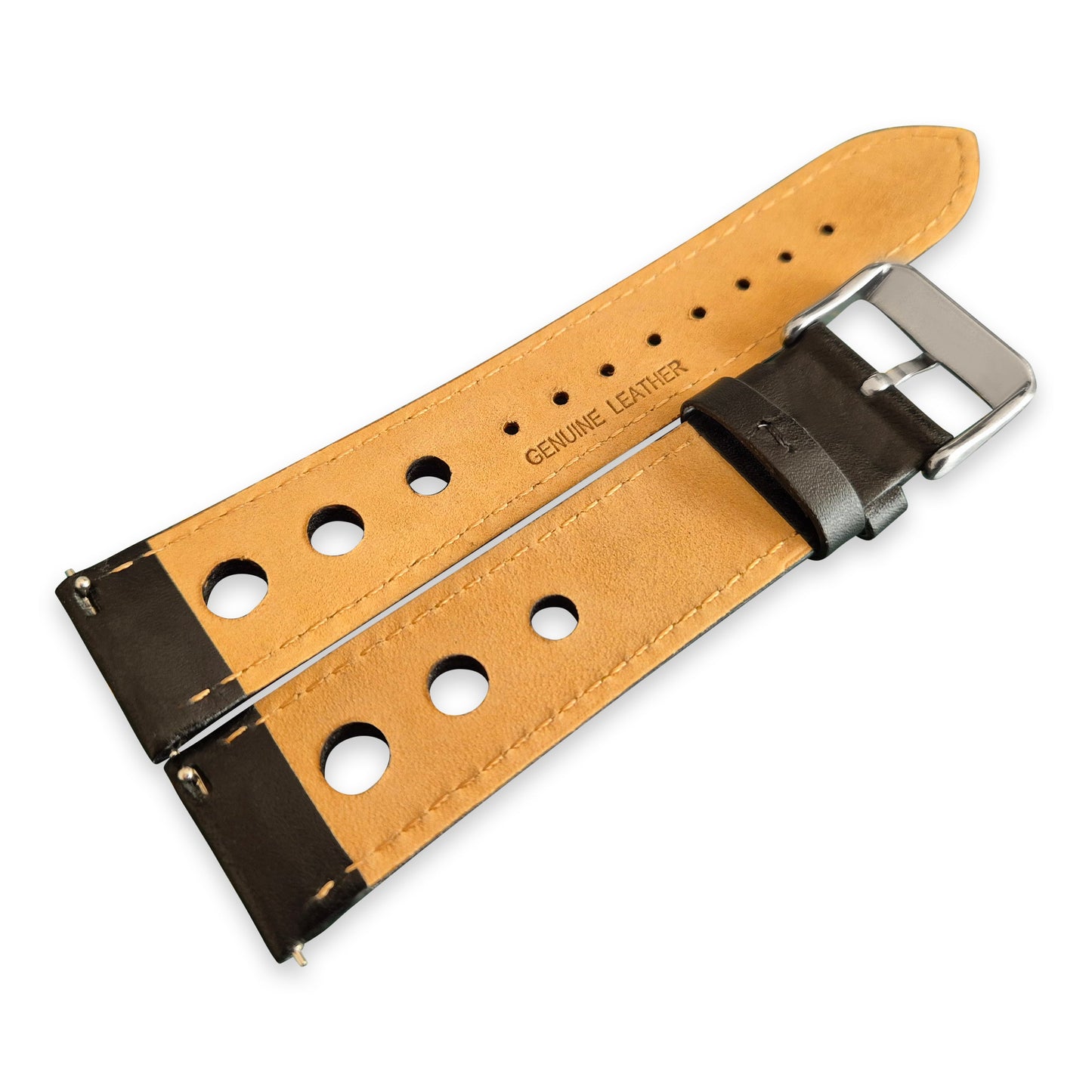 Black And Yellow Leather Rally Hole Watch Strap