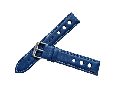 Blue Leather Rally Hole Watch Strap
