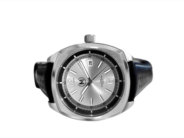 Silver Dial Driver, Black And Red Strap