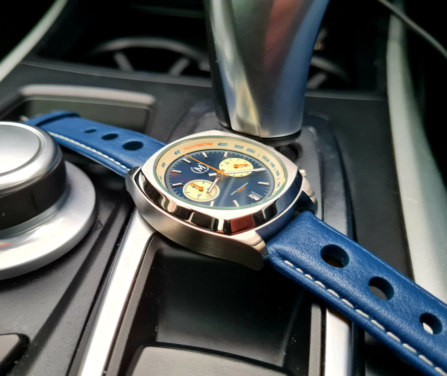 Blue Leather Rally Hole Watch Strap