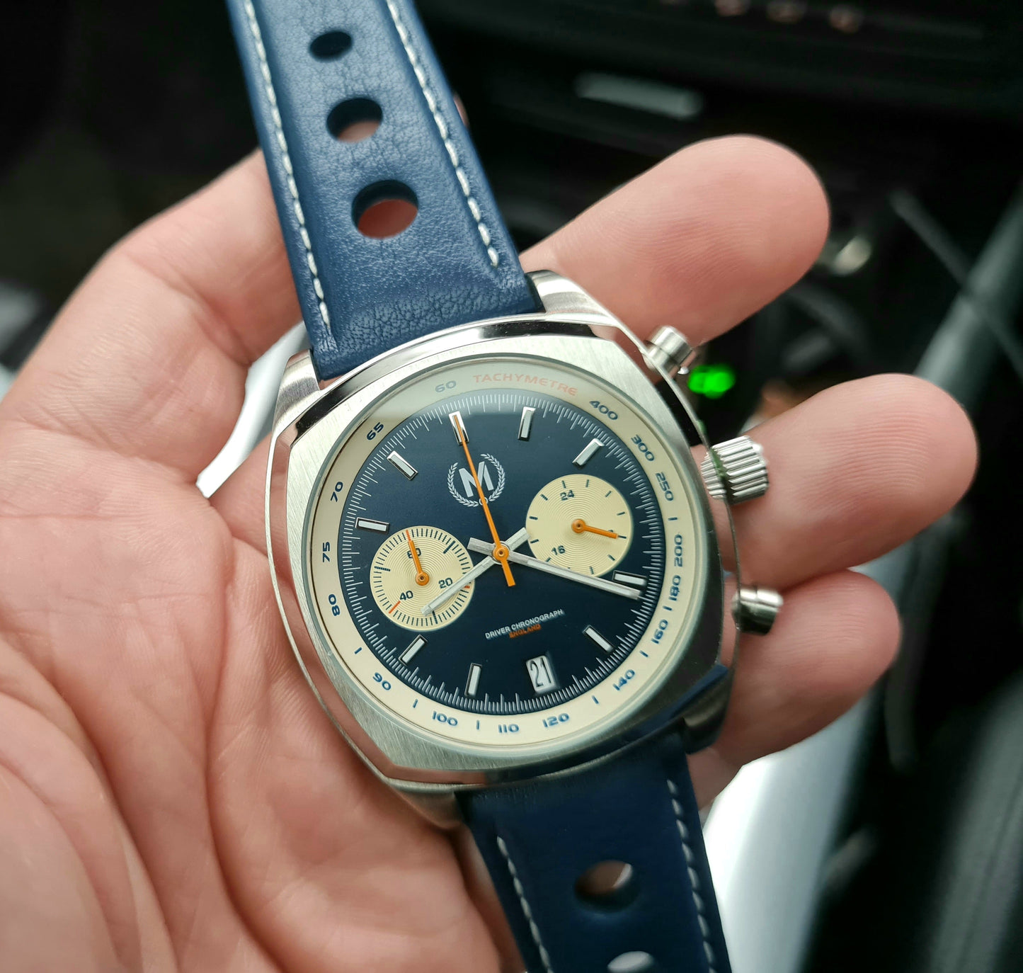 Blue Leather Rally Hole Watch Strap