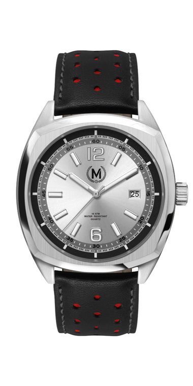 Silver Dial Driver, Black And Red Strap