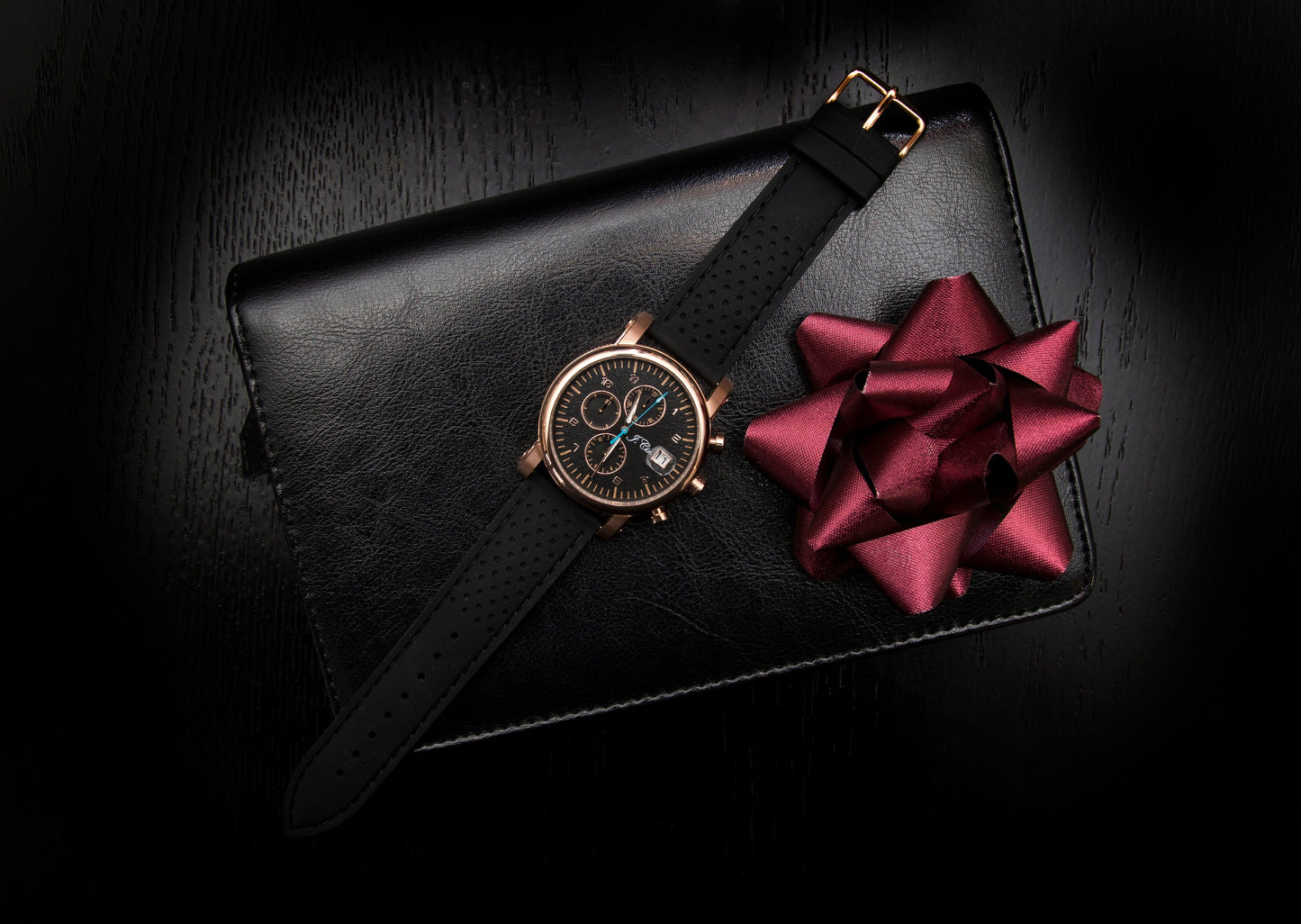 Leather Travel Watch Wallet - Black