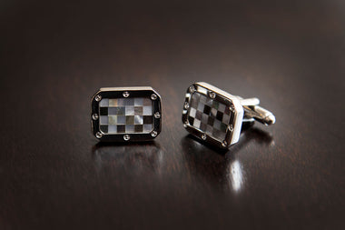 Green & White Checkered Cuff Links