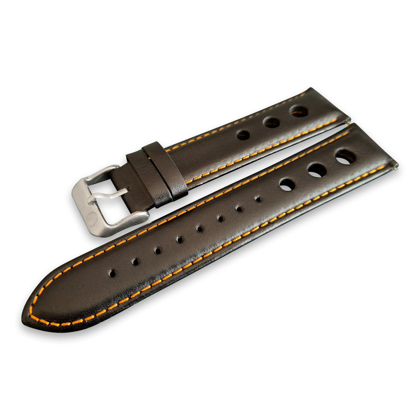 Black And Orange Leather Rally Hole Watch Strap