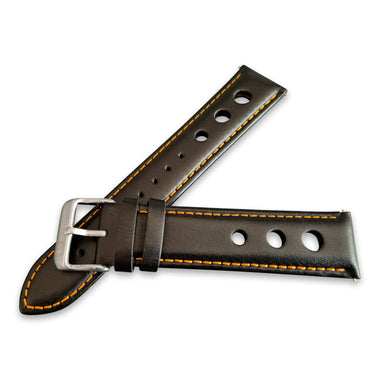 Black And Orange Leather Rally Hole Watch Strap