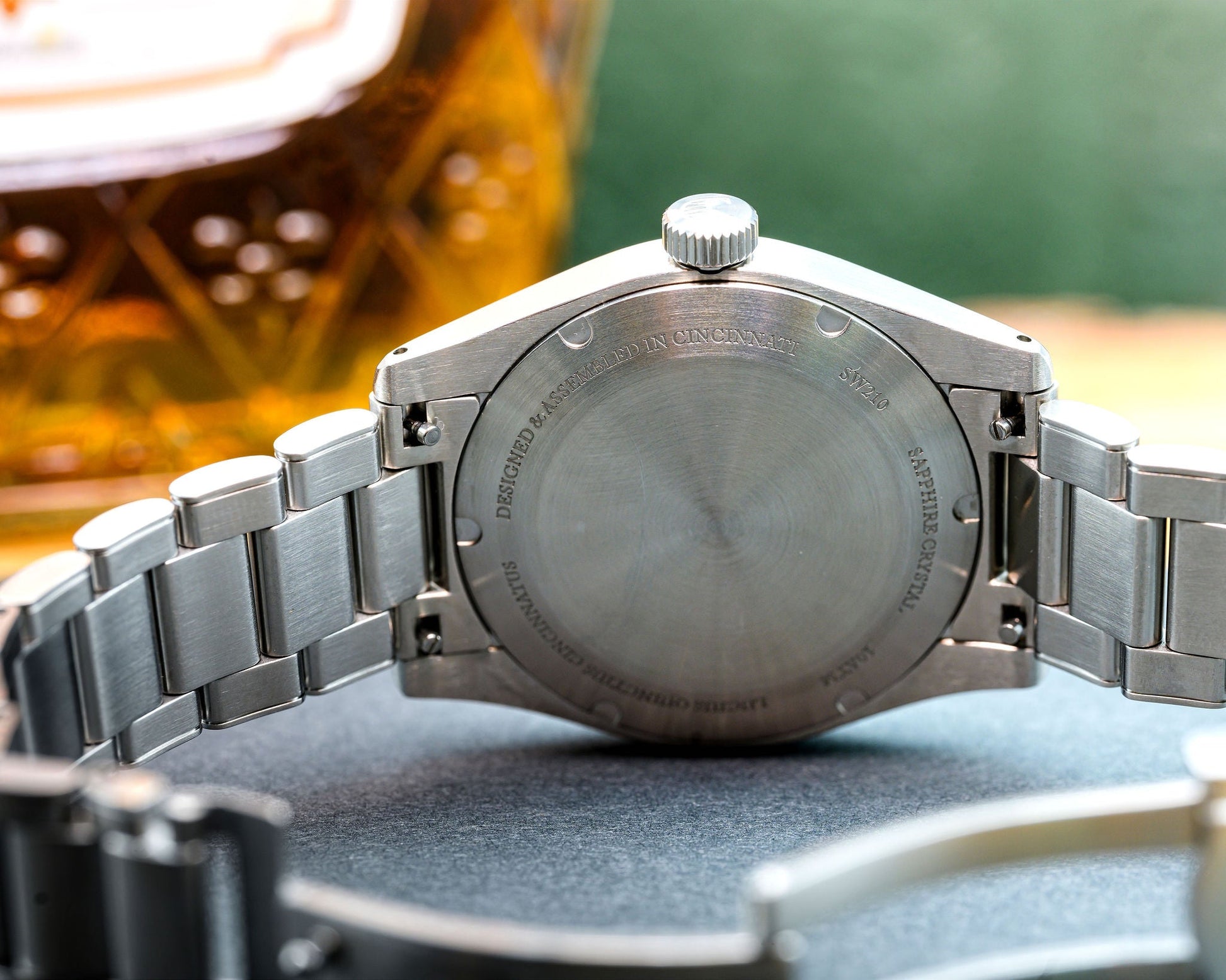 metal bracelet field watch back of the watch spring bars Cincinnatus Field by Cincinnati Watch Company