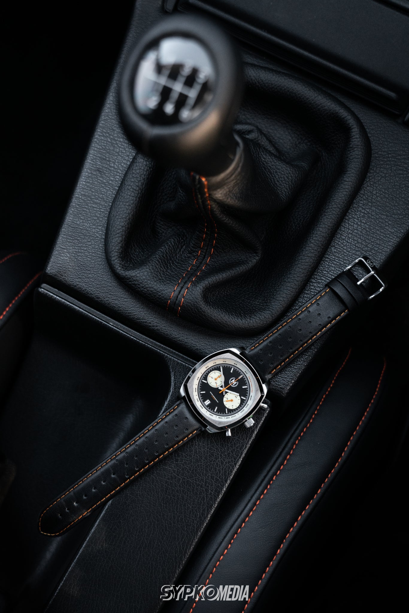 Black And Orange Leather Rally Watch Strap