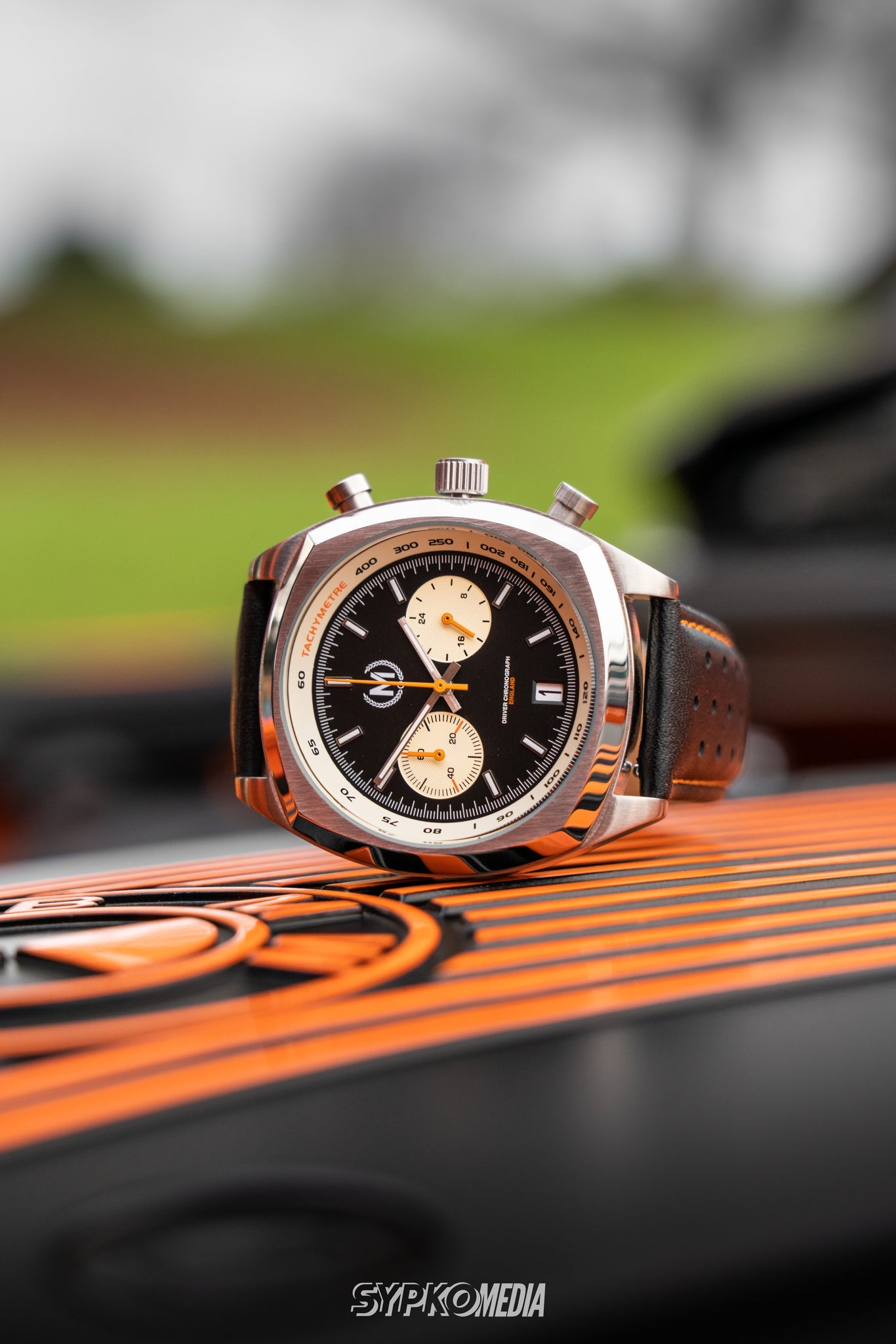 Black And Orange Leather Rally Watch Strap