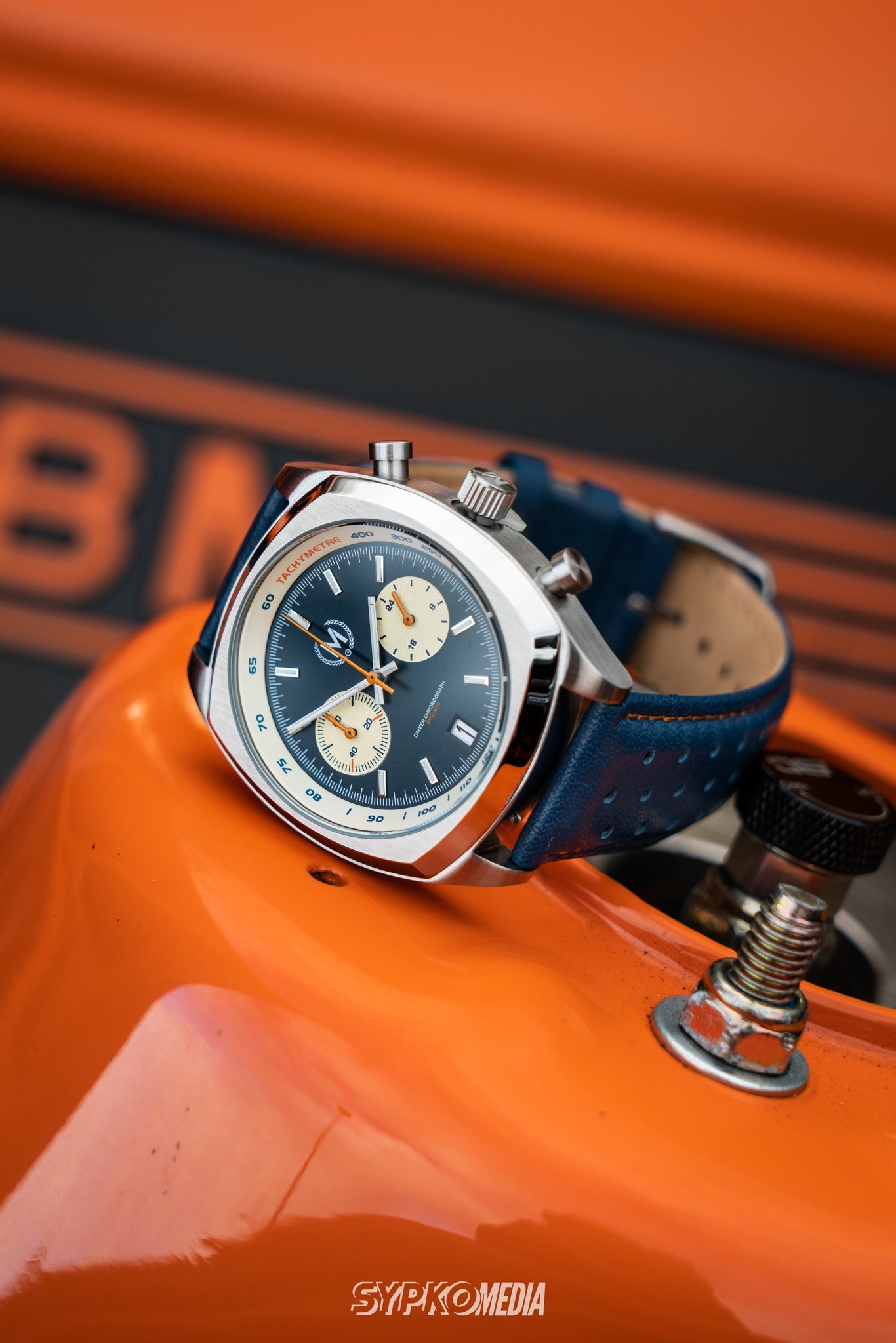 Blue And Orange Leather Rally Watch Strap