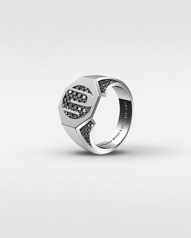 Octagon black pavé icon ring