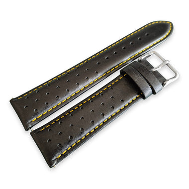 Black And Yellow Leather Rally Watch Strap